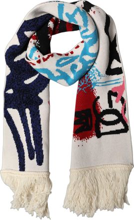 Dolce & Gabbana Graphic Cashmere-Wool Fringed Scarf - White