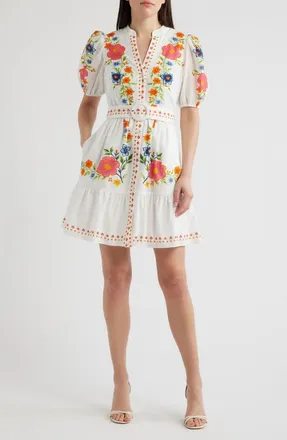 Eliza J Floral Print Poplin Dress in Ivory Mult at Nordstrom, Size 12