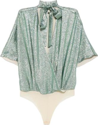 Simona Corsellini 0367 Blusa Body Laminato - Dames - Bodies - Groen - S - Tops