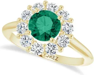 Allurez Round Lab Emerald & Diamond Halo Ring 14K 1.28ct in Emerald/yellow Gold at Nordstrom, Size 7.5