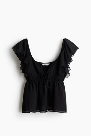 H&M Shirt mit Volant&auml;rmeln - Schwarz