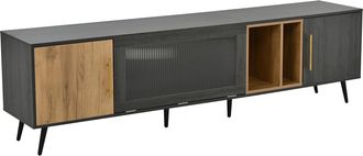 STILVORA Mueble Tv Con 2 Puertas, Puerta Abatible De Cristal Y Hueco Abierto, Pasacables, En Mdf, 200&times;40&times;55,5 Cm, Gris