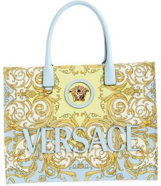 Versace Large La Medusa Print Canvas Tote in Pastel Blue Gold at Nordstrom