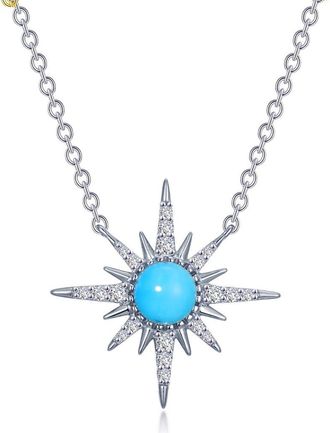 Lafonn Simulated Turquoise Sunburst Pendant Necklace in Blue/White at Nordstrom Rack, Size 20