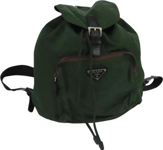 Prada Front Pocket Buckle Backpack Nylon Khaki Nylon Backpack Bag (Pre-Owned)