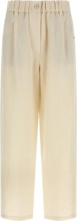 Brunello Cucinelli Linen Trousers Pantaloni Bianco-Donna