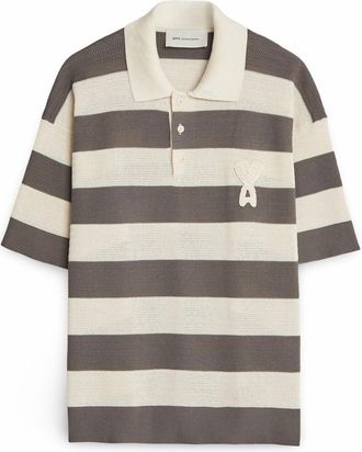 Ami AJOURE STRIPPED KNITTED POLO Size: XS, colour: CREAM