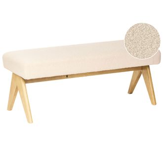 Beliani Banco De Cama Asiento De Entrada De Boucl&eacute; Patas De Madera Blanco Crema Y Marr&oacute;n Claro Tamre