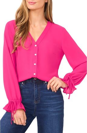 CeCe by Cynthia Steffe Tie Cuff Button-Up Top in Bright Rose at Nordstrom, Size Medium