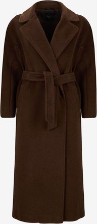 Max Mara Langer Mantel aus Flanell mit Umlegekragen Tempera