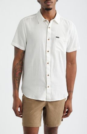 Brixton Charter Short Sleeve Slub Button-Up Shirt in Off White at Nordstrom, Size Xx-Large