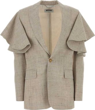 Moschino Beige Textured Notched Lapel Jacket