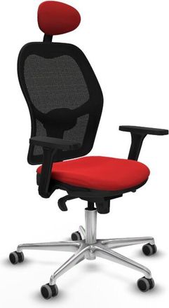 Piqueras y Crespo Piqueras Y Crespo - Jorquera Sincro Malla Negra Similpiel Rojo Brazos 3d Base Aluminio Cabecero Fijo Ruedas 65mm Engomada