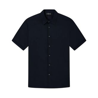 Emporio Armani Heren Overhemd met Korte Mouwen - Heren - Korte mouwen Overhemden - Blauw - XL - Katoen - Overhemden