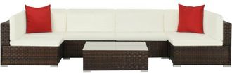 vidaXL Set Muebles De Jard&iacute;n 7 Piezas Y Cojines Rat&aacute;n Sint&eacute;tico Marr&oacute;n Vidaxl
