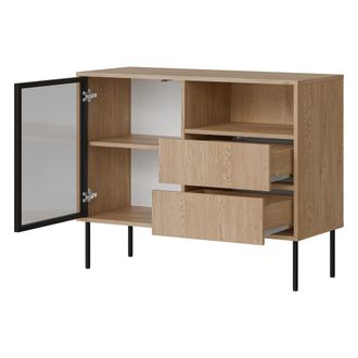 Dmora Credenza Caravino, Aparador 2 Cajones, 2 Estantes, Puerta Abatible, Corredera, 100x40x80h Cm Marr&oacute;n