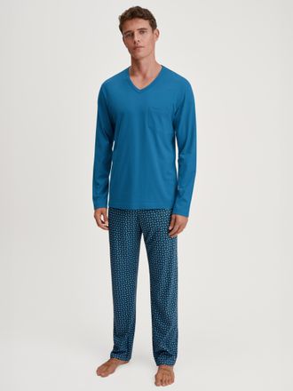 CALIDA Schlafanzug CALIDA Relax Imprint 2, Damen, Gr. XXL (58/60), nordic, Single Jersey, Obermaterial: 100% Baumwolle, bequem lang, V-Ausschnitt, Homewear-S