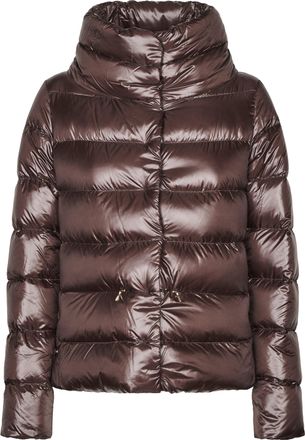 Herno Quilted Brown Puffer Coat with Glossy Finish and Adjustable Waist