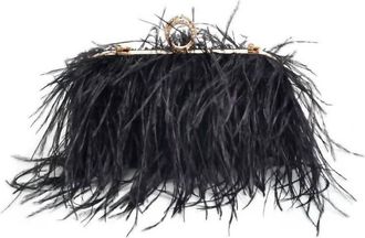 Moda Luxe Womens Harlow Feather Evening Bag In Black