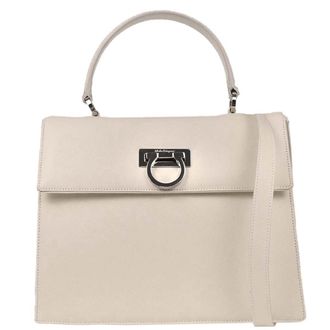 Ferragamo Gancini Convertible Top Handle Bag Leather White Leather Handbag (Pre-Owned)