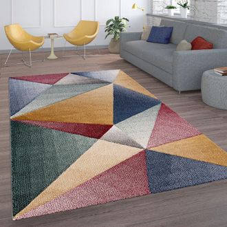 Paco Home Paco Home Alfombra Sal&oacute;n Pelo Corto Motivo Rombos Geom&eacute;trico Moderno Con Efecto 3d 240x330 Cm, Multicolor