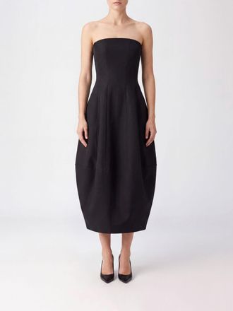 Khaite Stela Midi Dress in Wool and Silk with Balloon Skirt