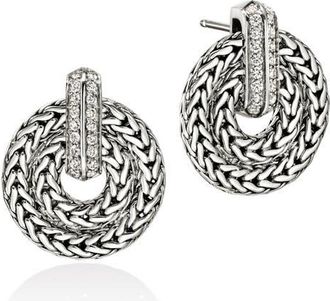 John Hardy Icon Link Diamond Pav&eacute; Frontal Hoop Earrings in Silver at Nordstrom