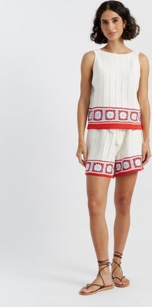 Chinti and Parker Cotton Hand Crochet Vest in Cream-Blue at Nordstrom, Size X-Small