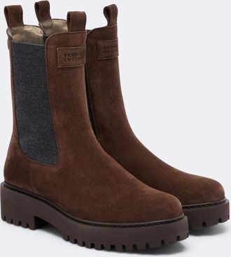 Brunello Cucinelli Botines Chelsea de ante con cuentas Monili