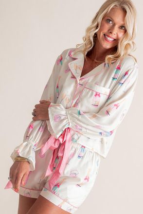 Azura Exchange Womens Champagne Print Pajama Set - Ivory viscose - Size X-Large