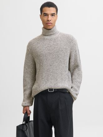 Jack & Jones Rollkragenpullover JACK & JONES JORBLEECKER KNIT ROLL NECK BF, Herren, Gr. S, sea salt detail:schwarz, Strick, Obermaterial: 65% Polyacryl, 35% Baumwo