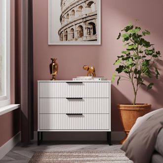 Lewis's Fluted 3 Drawer Chest in White Matt - Ready Assembled - Lewiss Home | TJ Hughes
