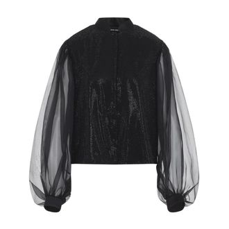 Giorgio Armani Overhemden, Dames, Zwart, S, Leer, Geborduurd Shirt