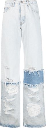 Heron Preston patchwork straight-leg jeans - women - Cotton/Cotton/Polyester - 25 - Blue