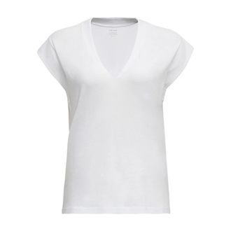 Frame Denim Tops, Dames, Wit, L, Katoen, V-Hals Katoenen T-Shirt