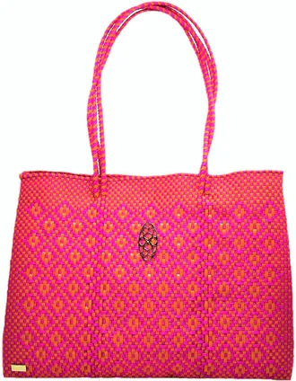 Lola's Bag Womens Travel Handmade Aztec Tote Bag With Clutch In Pink/orange