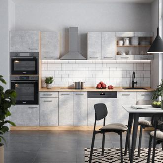 Vicco Mueble De Cocina R-line, Hormig&oacute;n/roble Dorado, 300 Cm Con Armario Alto, Sin Encimera, Vicco