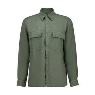 120% Lino Heren, Overhemden, Groen, Maat: XL Linnen
