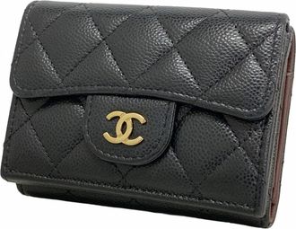 Chanel Black Grained Calfskin Wallet (Tri-Fold) (Pre-Owned)