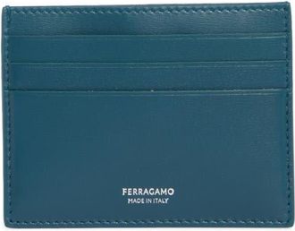 Ferragamo Classic Leather Card Case in Titanic Blue Nero at Nordstrom