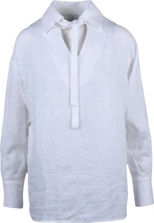 Eleventy White Gauzed Linen Blouse