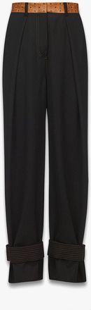 MCM Pants in Wool Twill and Monogram Print Leather