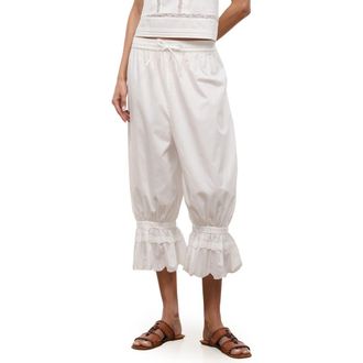 Staud Renzo Embroidered Lace Detail Crop Cotton Pants in Ivory at Nordstrom, Size X-Large