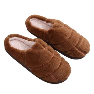 Generic Coffee No Heel Slippers For Women Men uk,Soft Shell Fur Plush House Slipper Slip-On Indoor Home Thermal Shoes Womens Non-Slip Flatform Comfortable Cau