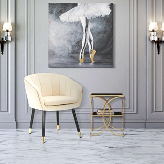 Dmora Poltrona Caqui, Sill&oacute;n Con Brazos, Estructura De Tela, Color Oro, 62x58x78h Cm Blanco