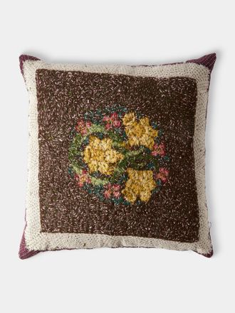 By Walid 1920s Needlepoint Wool, Linen and Damask Cushion (23.5in/60cm)