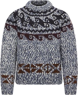 Moncler Moncler Geometric Jacquard Wool Blend Sweater, Women, Blue, Size: L