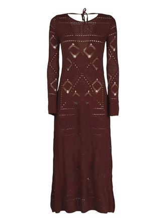 Akep crochet-knit maxi dress - women - Viscose/Polyester - L - Brown