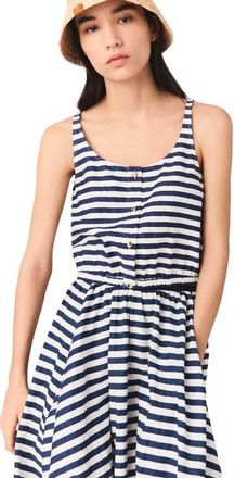 Maje Linen-blend top in White/blue at Nordstrom, Size Large