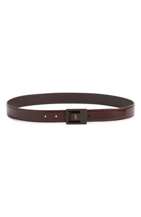 Saint Laurent La 66 Resin Buckle Calfskin Leather Belt in Red Tan/Brown at Nordstrom, Size 100